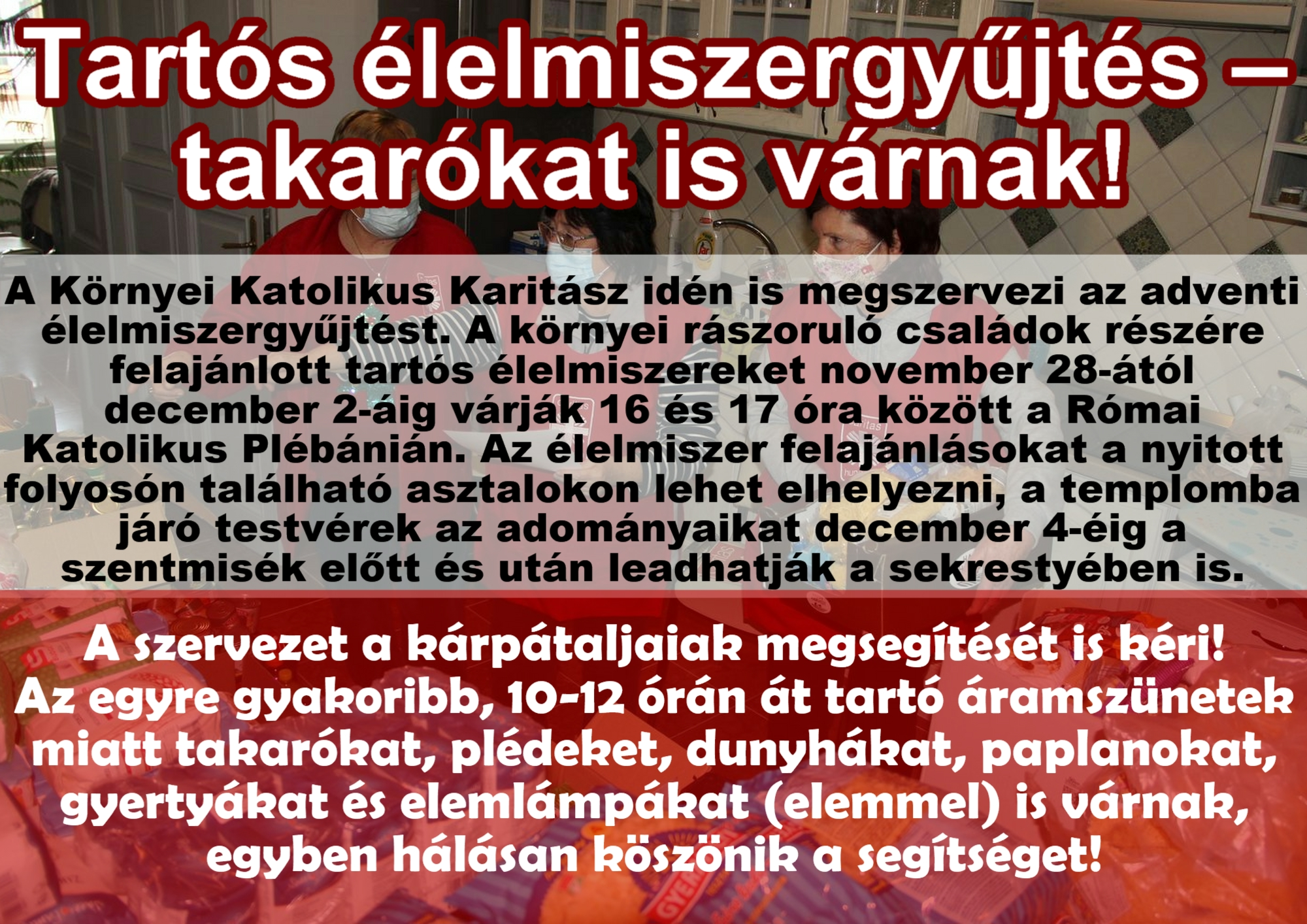 Tartós élelmiszergyűjtés – takarókat is várnak!